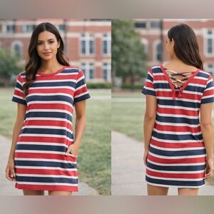 Myesper California Striped Lace Up Back 4th of July dress sz Small